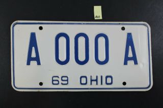 Vintage 1969 Ohio Sample License Plate A - 000 - A (a11