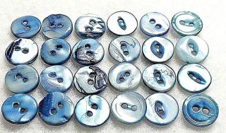 25 Vintage Iridescent Blue Shell Buttons Mother Of Pearl,  Approx.  1/2 "