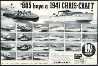 1941 Chris Craft Boats 22 Boat Models Torpedo Runabout Photos Vintage Print Ad