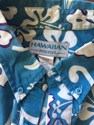 Hawaiian Airlines Uniform Flight Attendant Steward Mens Large Blue Aloha Shirt
