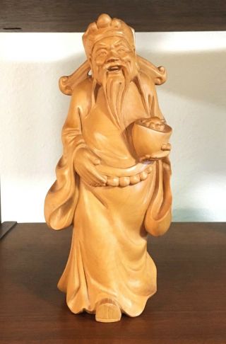Vtg 8.  5” Hand Carved Boxwood Wood Sage Confucius Statue Figurine