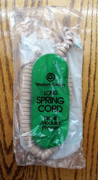 Vintage Western Electric Telephone Handset Curly Spring Cord Long Beige Nos