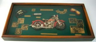 Vtg Indian Style Motorcycle Wooden Shadow Box Man Cave Memorabilia Garage
