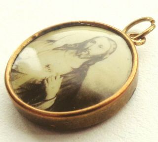 GOLD & SEPIA PICTURE PENDANT MEDAL TO THE SACRED HEART OF JESUS & HOLY MARY 3