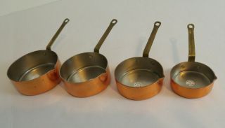 4 Piece Vintage Heavy Duty Copper Plated Measuring Cups With Brass Handles Korea