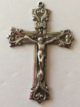 Signed Marked Chapel Sterling Inri Crucifix Cross Pendant Estate Jewelry