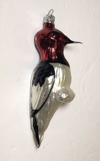 Vintage Blown Glass Woodpecker Bird Christmas Ornament 5 1/4”