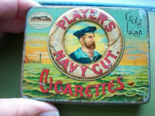 Antique - Cww1 Cigarette Tin: Players Navy Cut,  " Gold Leaf ",  Nottingham