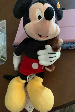 Disney Parks Mickey Mouse With Teddy Bear Plush By Steiff In Hand