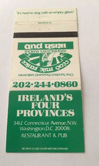 Vintage Matchbook Cover Matchcover Ireland’s Four Provinces Washington Dc