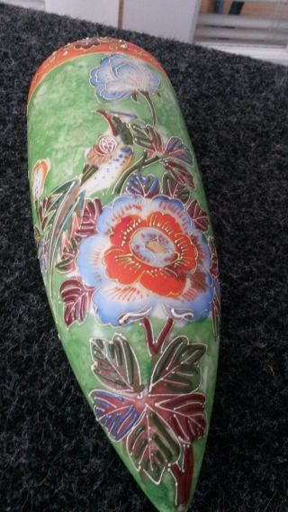 Vintage Japanese Wall Vase With Raised Detail Work And Gold Enamel Accents