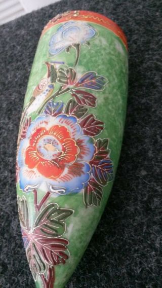 Vintage Japanese Wall Vase with Raised Detail Work and Gold Enamel Accents 3