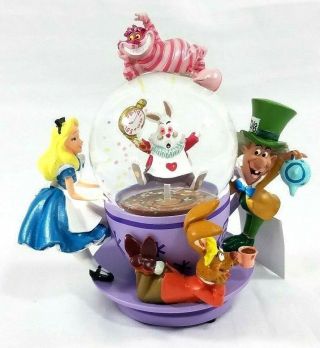 Disney Parks Alice In Wonderland Spinning Tea Cup Resin Snow Globe