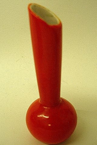 Rare Mid - Century Modern Miniature Pottery Vase Bulbous Slanted Rim Orange Japan