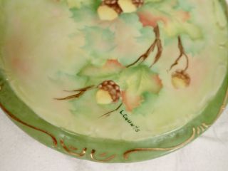 Rare Vintage Porcelain Trivet Plate Hand Painted Oak Leaves & Acorns L.  Counts 3