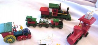 Vintage 4 Wood Hand Crafted Train Ornaments - 2 Marked Roman Made In Taiwan