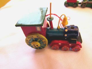 Vintage 4 Wood Hand Crafted Train Ornaments - 2 Marked Roman Made In Taiwan 3