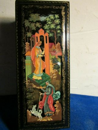 Signed Russian Lacquer Box Hand Painted Palekh Wolf