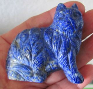 Carved Natural Blue Lapis Lazuli Cat Carved Gem Stone Gemstone Sculpture