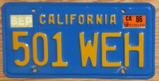 1986 California License Plate Number Tag - $2.  99 Start