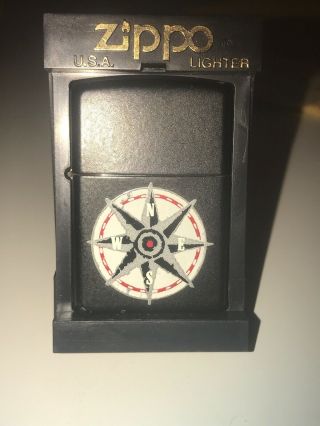 Vintage Zippo E - Xiv Black Cigarette Lighter - Marlboro Compass