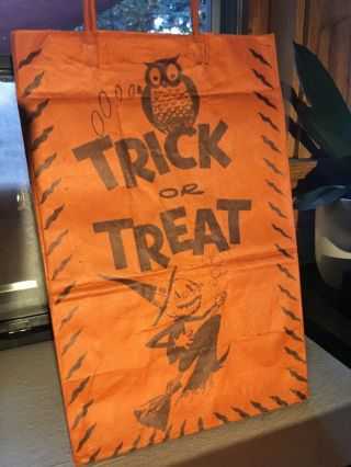 Antique Rare Halloween Trick - Or - Treat Bag With Pumpkin And Witch Ca 1930s