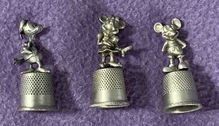 Vintage Pewter Thimbles Mickey Mouse,  Minnie Mouse & Donald Duck All Say Disney