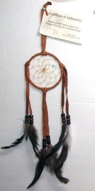 3 " Hoop Dreamcatcher Authentic Native American Tobacco Brown Leather 713