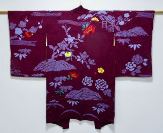 Japanese Kimono Silk Antique Long Haori / Hand Embroidery / Vintage /35