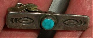 Antique C.  1940 Navajo Sterling Silver Turquoise Tie Clip Great Stampwork Vafo