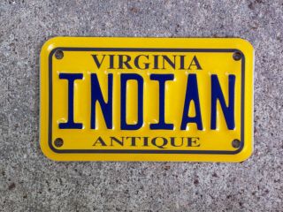 2010 Virginia Antique Motorcycle Vanity License Plate Indian Chief Scout Spirit