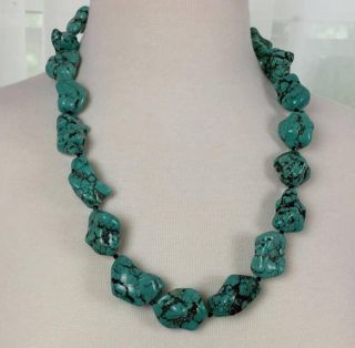 Fashion Natural Turquoise Gemstone Necklace Long Chunky 26 Inches 2