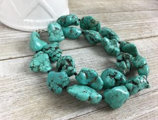Fashion Natural Turquoise Gemstone Necklace Long Chunky 26 Inches 3