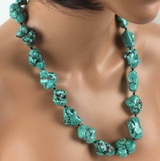 Fashion Natural Turquoise Gemstone Necklace Long Chunky 26 Inches 5