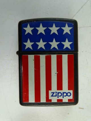 Vintage Zippo Cigarette Lighter American Flag 1989 Retro Patriotic Old Flag
