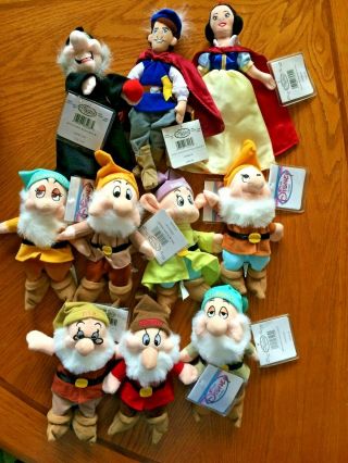 Set Of 10 Disney Bean Bag Plush Snow White Seven 7 Dwarfs Tags Beanie Dolls