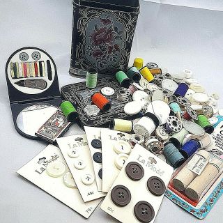 Sewing Notions Metal Tin Thread Button Bobbin Needle Arts Crafts Kit Box