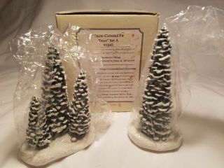 Hawthorne Village Snow Covered Fir Trees Set A 91043 Opened Box