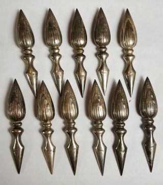 Vintage Set Of 11 Silver Corn On The Cob Holders Antique Fancy Spikes Figural