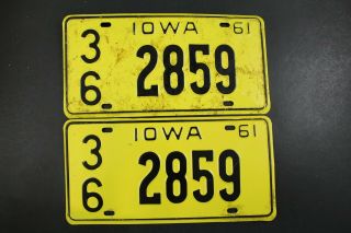 Vintage 1961 Iowa License Plate 36 - 2859 Pair