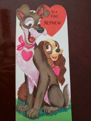 Vintage Valentine Greeting Card Diecut Walt Disney " Lady And The Tramp " Gibson