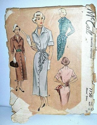 Vintage CLASSY McCall 7750 Sewing Pattern 1949 Dress Sz 16 Bust 34 