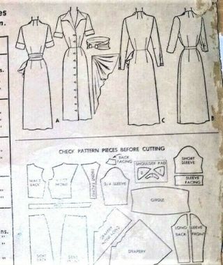 Vintage CLASSY McCall 7750 Sewing Pattern 1949 Dress Sz 16 Bust 34 