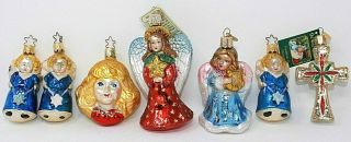 Lovely Group Of 7 Glass Christmas Ornaments,  Angels & Religious,  Inge - Glas Owc