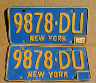 Vintage 1966 - 1972 York State License Plate Pair Tag 9878 - Du