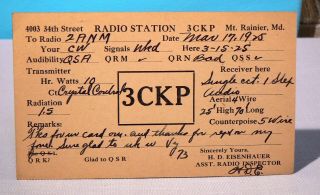 1925 Ham Radio Qsl Card - 3ckp,  Mt.  Rainier,  Md