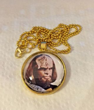 Star Trek Next Gen Lt.  Commander Worf Necklace Handmade In Usa Gold Tone