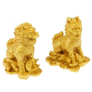 Feng Shui Lion Statues Home Protection Lion Figurine Lion Statue Pair Gold M 4