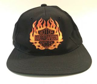 Vintage Harley Davidson Black Baseball Cap Hat Snapback Youth Flames Motorcycle