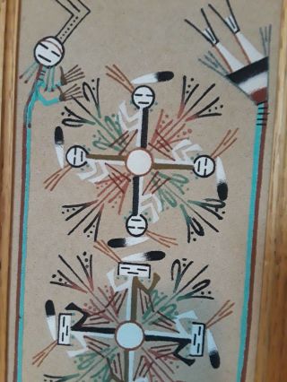 Vintage Navajo Sand Painting " Whirling Wind Logs " Framed & Signed J.  Fosty (?)